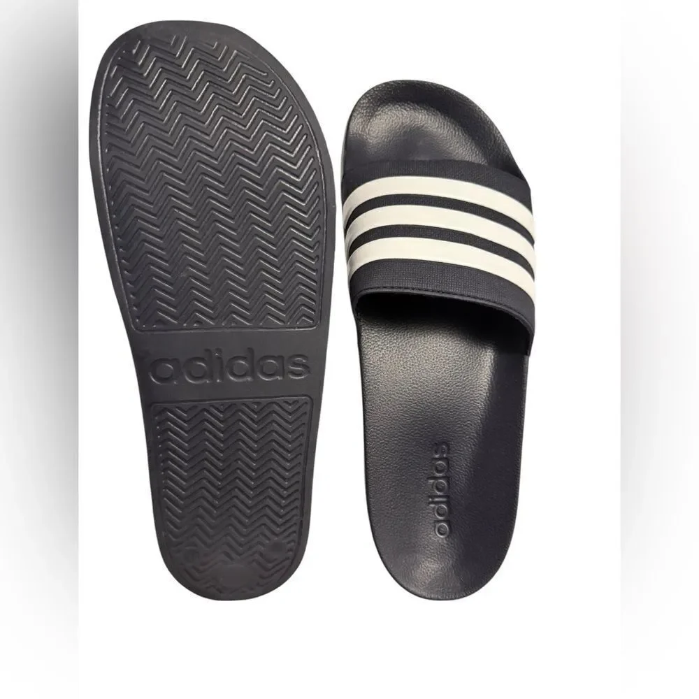 Adidas Black Slides with White Stripes Size 12-12.5